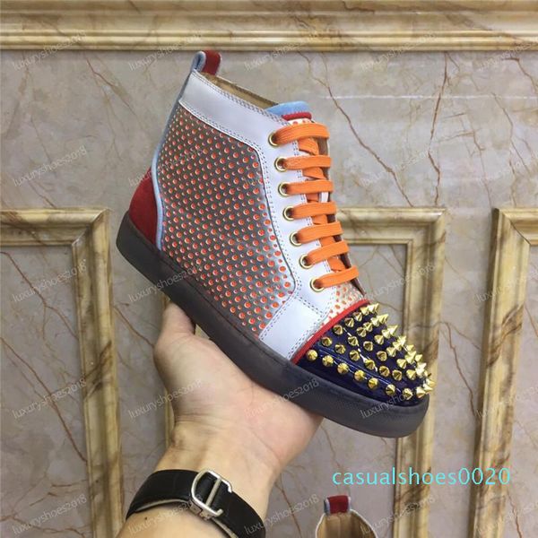 

new luxury designer sneakers men women casual shoes party dress high-cut studded spikes platforms red bottom trainers shoes sneaker c20, Black