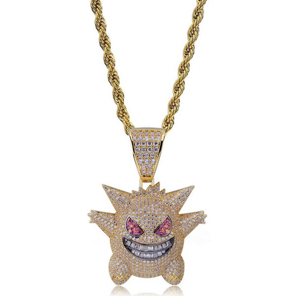 

hip hop bubble ожерелье роскошные изысканный мужчины женщины класса качества 18k позолоченный мультфильм рис циркон ожерелье ювелирных издел, Silver