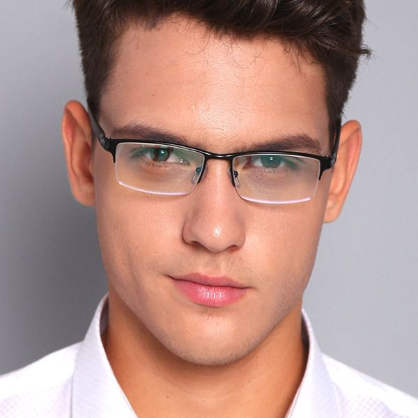 

2020 fashion men's business glasses simple square plain mirror half frame hanging silk glasses frame, Silver