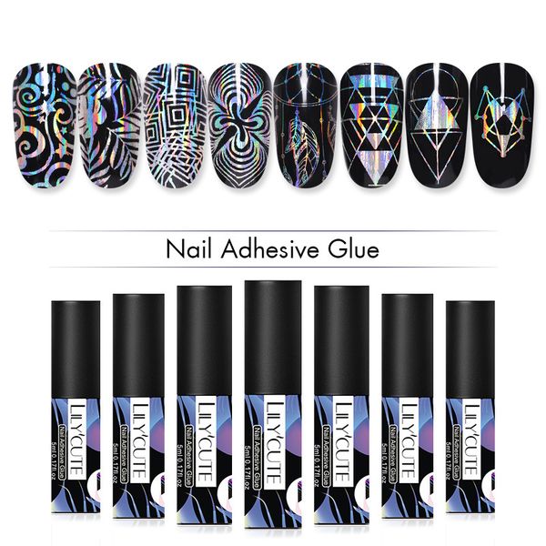 

lilycute 5ml nail adhesive glue for foil transfer sticker decals tips nail art accessories tools no need curing uv lamp, Red;pink