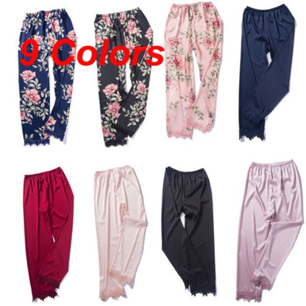 

women satin pyjamas bottoms sleep trousers loose casual pajamas nightwear lounge pants sleepwear homewear, Black;red