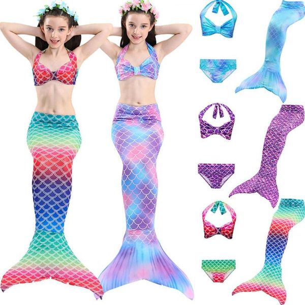 

3pcs/set kids girls bikini set mermaid tails with fin swimsuit bikini bathing suit dress for girls children beach cosplay