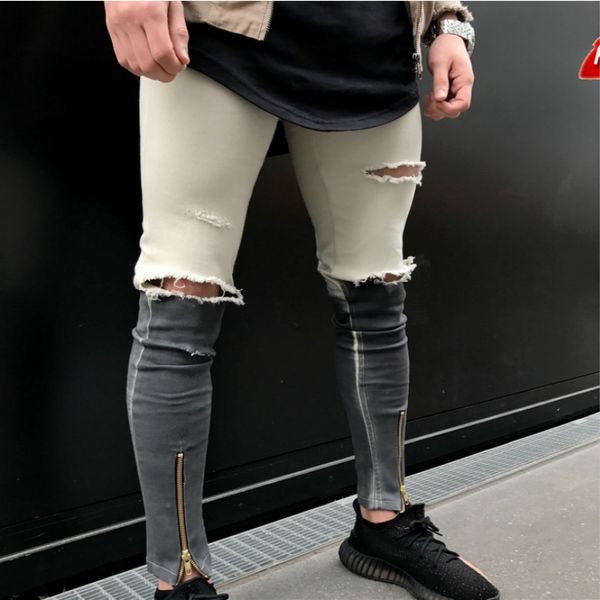 

2019 new spring summer jeans for men gradient brand denim men keen hole pants fashion plus size o8r2, Blue