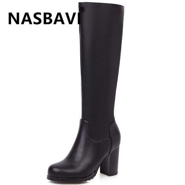 

2019 new women knee high boots ladies fashion ankle platform high heels shoes long tube knight leather casual boots women, Black