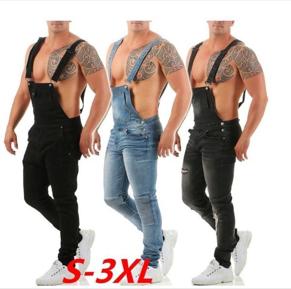 

mens new style overalls jeans straight slim strap jeans european and american style 3 colors size s-3xl, Blue
