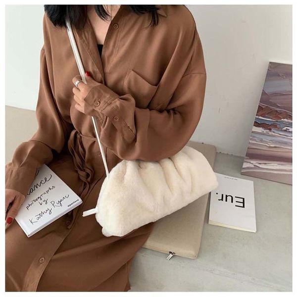 

women simple dumplings messenger bag 2020 female faux fur plush cony hair crossbody shoulder bag tide handbag clutch purse