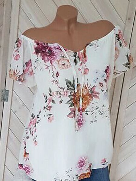 

2019 summer v-neck printed short-sleeved 2019 summer t-shirt v-neck printed short-sleeved t-shirt, White