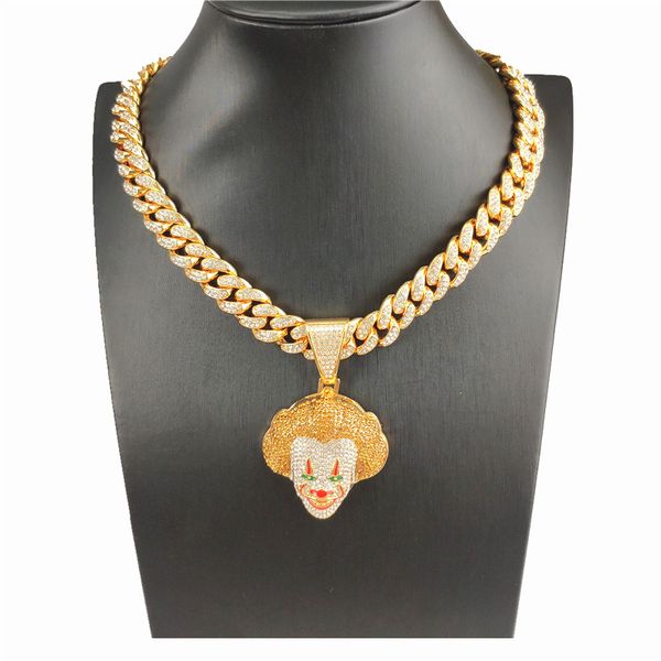 

clown iced out chains pendant for men hip hop bling chains jewelry men's diamond tennis bracelet with 2 colors, Black