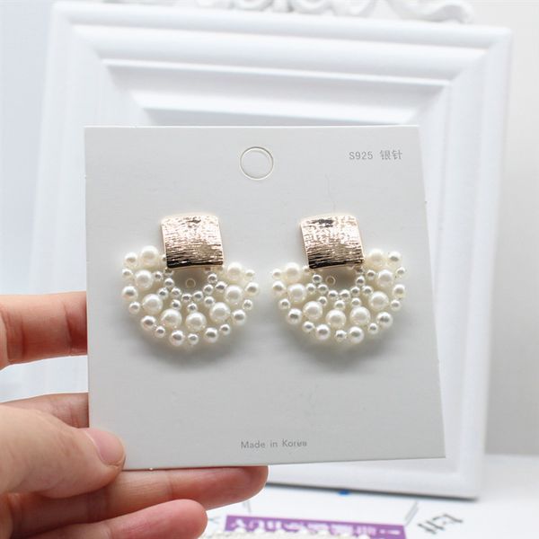 

2019 new design fashion jewelry elegant hand woven pearl earrings fan-shaped wedding party earrings for girls gift for woman, Silver