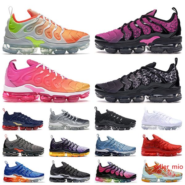 

2019 tn plus cushions running shoes sunset geometric triple black white grey red silver mens womens sports kids designer sneakers nik