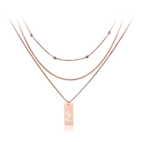 

trendy titanium steel three-layer queen portrait charm necklaces jewelry pendant chain necklace for women collier n19078, Silver