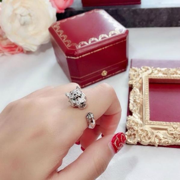 

luxury jewelry ring woman designer de c series animal leopard head open ring wedding banquet jewelry 1356, Silver