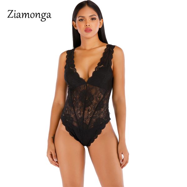 

ziamonga sheer floral lace bodysuit women hollow out sleeveless bodycon jumpsuit night club outfit rompers lady body, Black;white