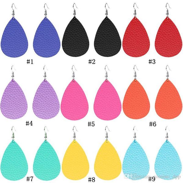 

9 цветов pu кожа teardrop мотаться серьги дамы капли воды двухсторонний люстра silver ухо крючок для женщин моды дизайнер ювелирных изделий