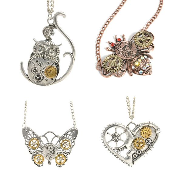 

retro jewelry steampunk experience steam punk fashion personality necklace butterfly owl honeybee heart necklace gift jewelry, Silver