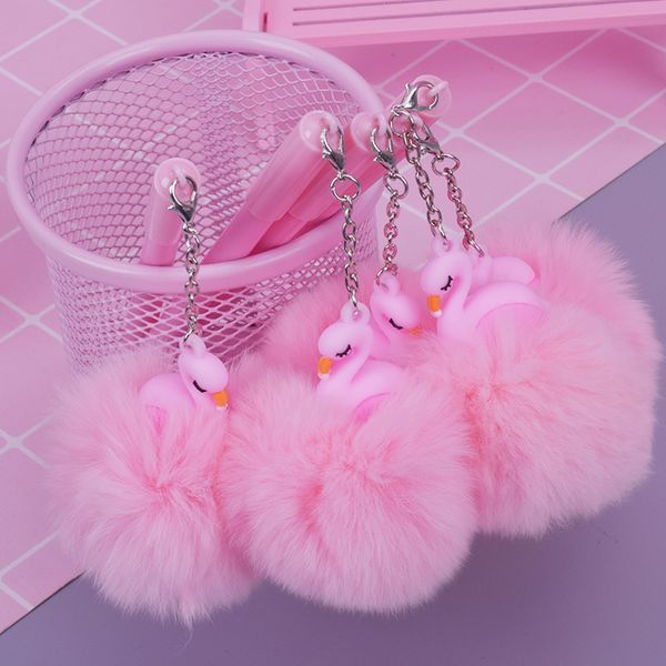 

sweet cartoon pink flamingo pompon gel pen writting pens canetas material escolar kawaii staitonery paperlaria school supplies