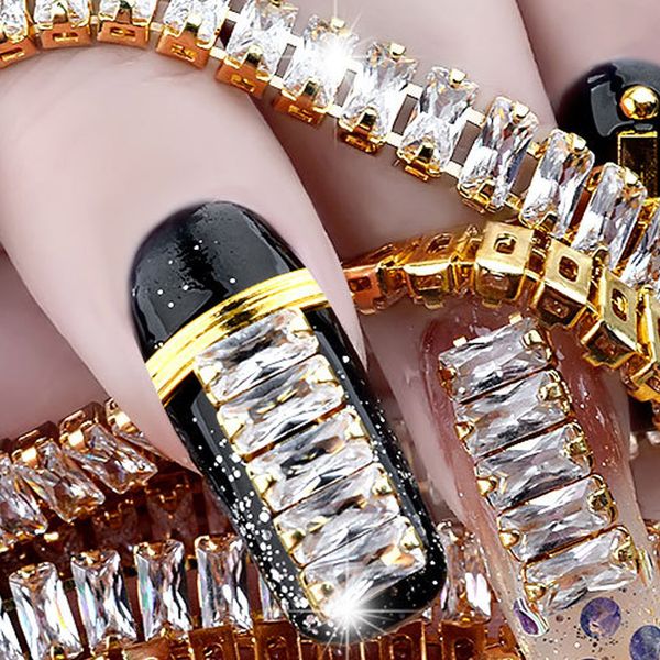 

5 section nail art sequin chain crystal zircon nail drill decoration women girls diy jewelry, Silver;gold