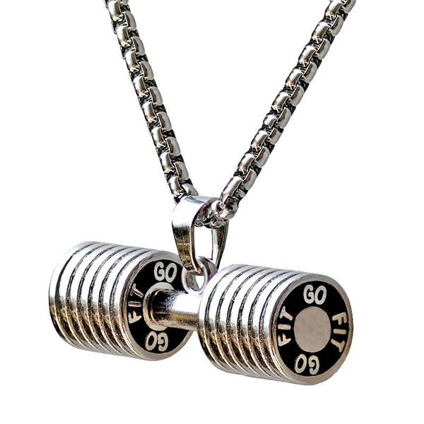 

mdnen stainless steel dumbbell pendant necklace for women bodybuilding gym weight crossfit barbell necklace fitness jewelry, Silver