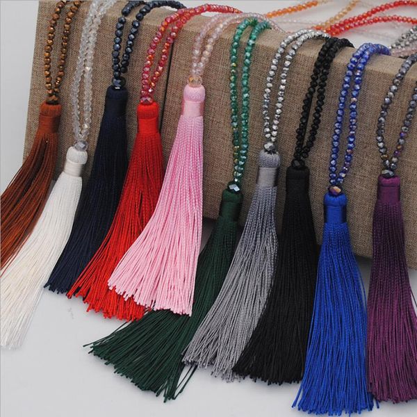 

beaded tassels necklace sweater chain long crystal mala beads meditation pendant necklace fashion jewelry for ladies wholesale, Silver