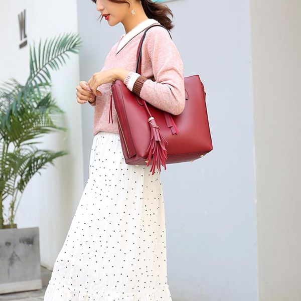

women's solid color three-piece leather handbag clutch shoulder bag ladies fashion outdoor shoulder bag handbags sac main femme