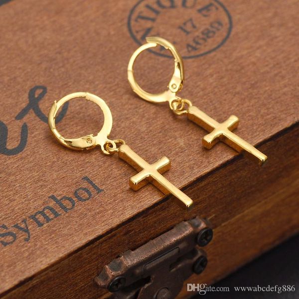 

exclusive special design christian vogue womens true real 14k solid fine yellow gold gf crucifix cross timeless charm earrings, Silver