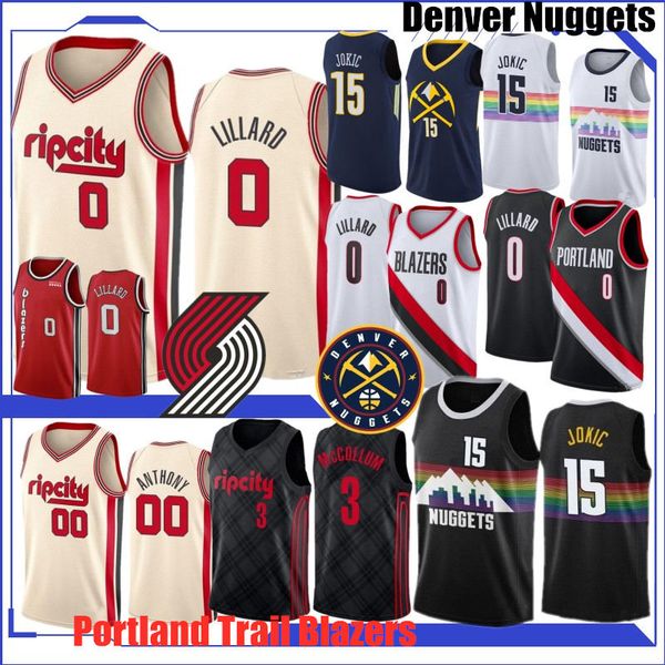 

ncaa damian 0 lillard carmelo 00 anthony nikola 15 jokic basketball jerseys c.j. 3 mccollum jamal 27 murray new jersey, Black;red