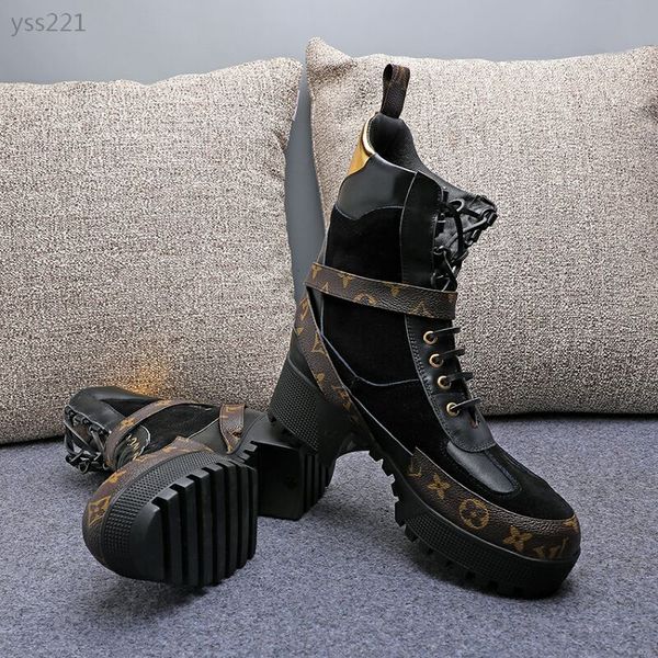 

fashionable shoes womens leather ankle boots fashion high chunky heels black leather heart laces rubber outsole genuine martin boots