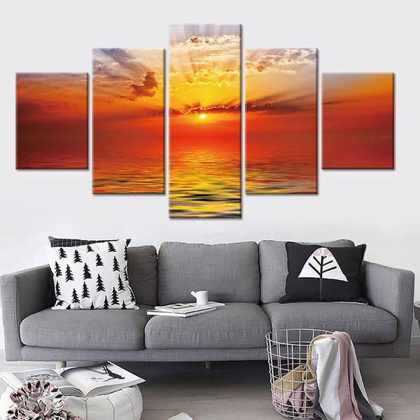 2019 Wall Art Beautiful Ocean Sunset Scenery Canvas Painting