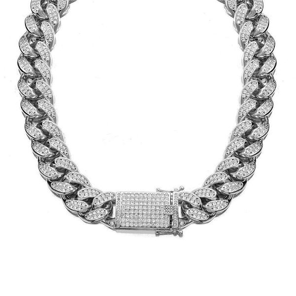 

hip hop men cuban miami chain necklace stainless steel full cz clasp iced out gold silver mens casting chain necklaces