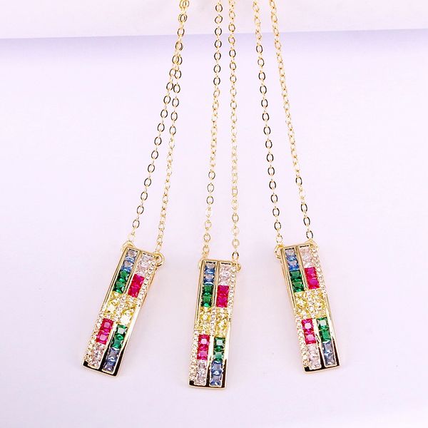 

6pcs, crystal colorful zirconia multi fashion rainbow bar pendant necklaces, Silver