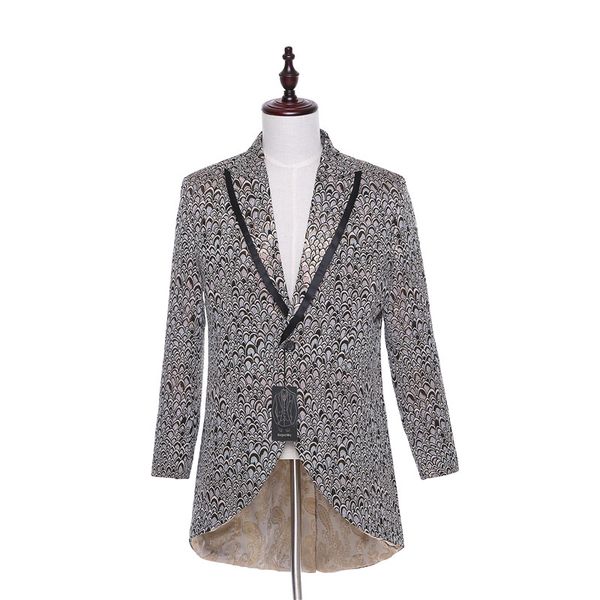 

new men suit jacket blazer hi-lo one buttons groom tuxedos floral pattern jacket stage costumes 1 piece custom made, White;black