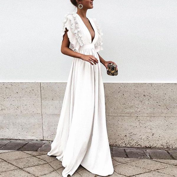 

women deep v neck ruffles boho maxi club red dress bandage long dress party bridesmaids infinity robe longue femme, Black;gray