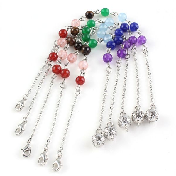 

10 pcs silver plated many colors quartz stone round beads pendant link chain necklace healing chakra fashion jewelry