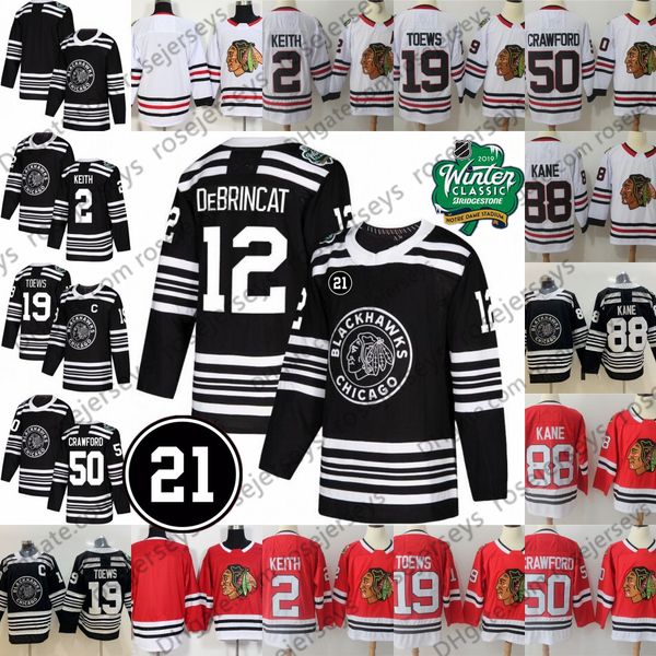 

2019 чикаго блэкхокс джерси 10 патрик шарп 20 брэндон саад 12 алекс debrincat toews кейн black red white men молодежные женщины
