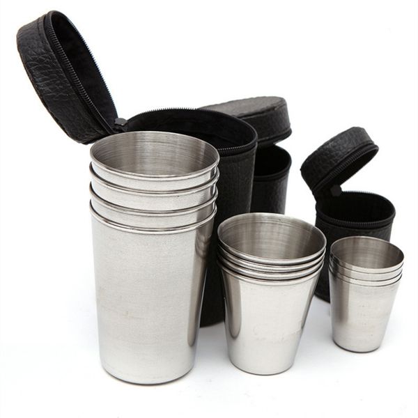 

4 pcs/set drinking coffee beer with case for camping holiday stainless steel cover mug camping cup mug
