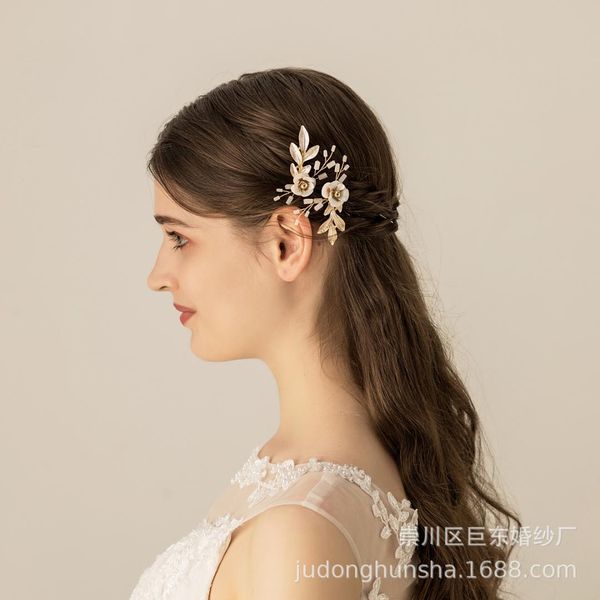 

leliin gold bridal hair comb wedding hair headpiece crystal barrette bride pins jewelry, Golden;white