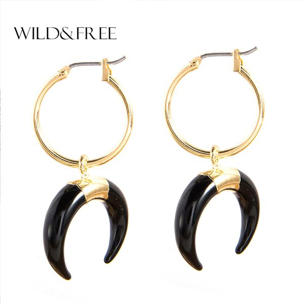 

wild&chic gold color small moon pendant hoop earrings for women 2020 ear piercing huggie earrings simple charms jewelry, Golden