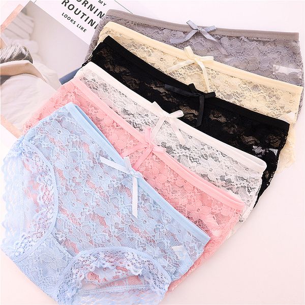 

2020 lace underwear women panties girls cotton briefs tanga cute thong panty for women transparent underwear calcinhas lingeries, Black;pink