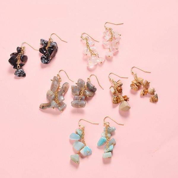 

qingdao natural gravel head irregular ma'am earrings ins, Golden;silver