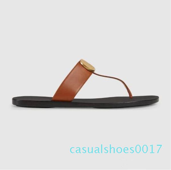

genuine leather women man designer sandal luxury flip flops metal summer slipper large size 35-45 with box c17, Black