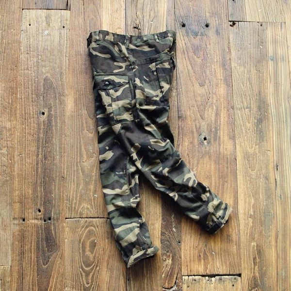 

pretty wild japanese retro camouflage large pockets tooling straight slacks tooling height pants men's new products, Black