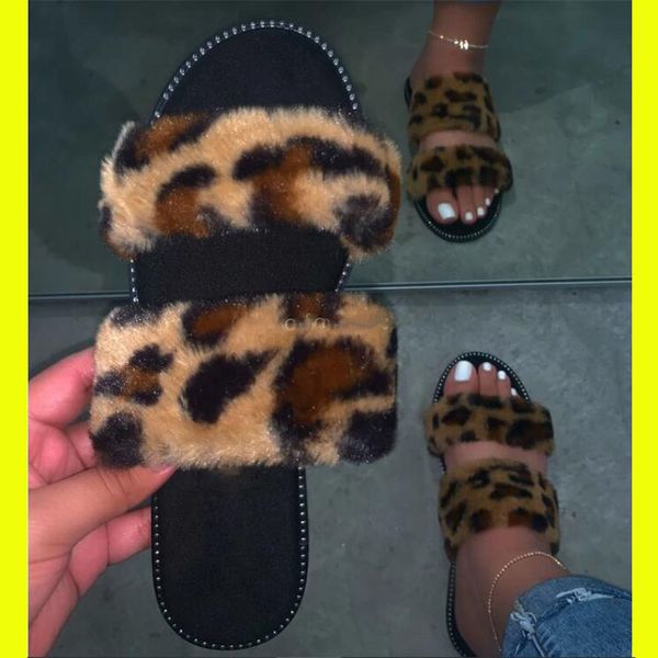 

fashion women slippers furry fur slides home color flip flops fluffy plush house shoes female cute slippers, Black