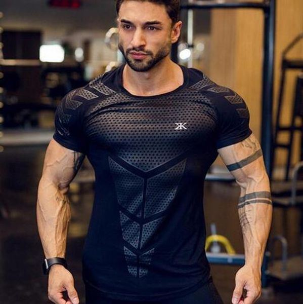 

new men compression t-shirt jogger sporting skinny tee shirt male gyms fitness bodybuilding workout black crossfit clothing, White;black