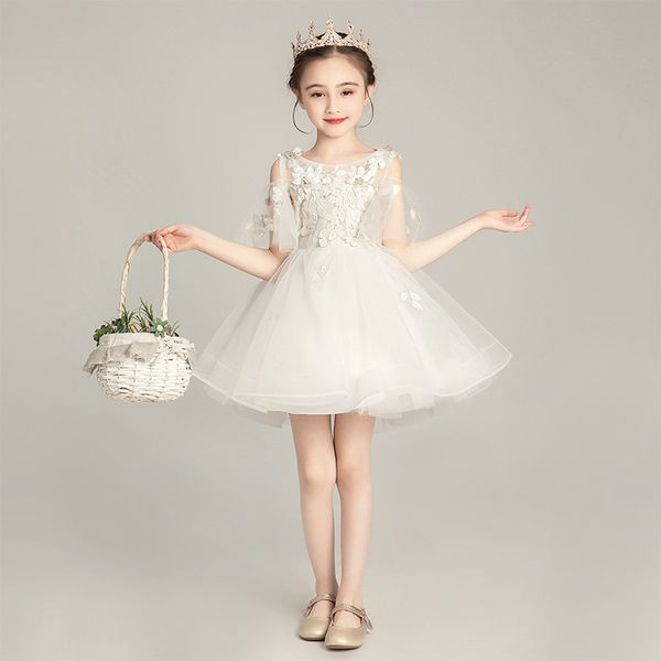 

cute short flower girl dresses for weddings sheer neck lace appliques tulle kids formal birthday gown, Red;yellow