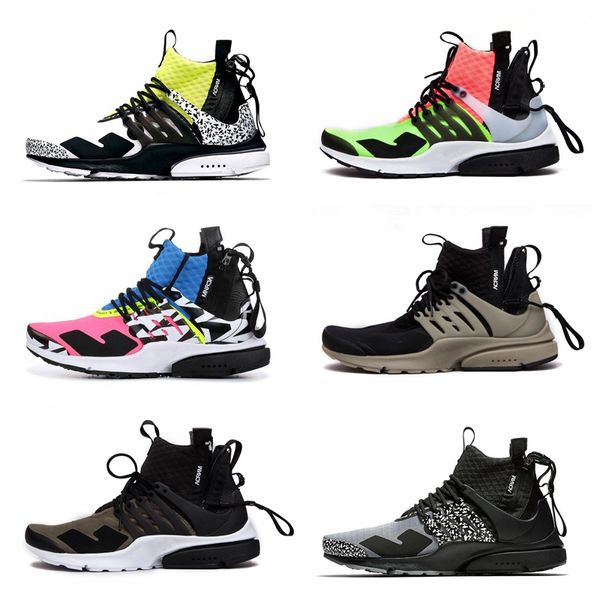 

brand acronym x presto mid v2 designer men running shoes racer pink cool grey darts street sport sneakers camouflage graffiti boots