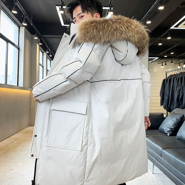 

men's wear down jacket in winter the new black hooded thickening in long white duck down trend with men