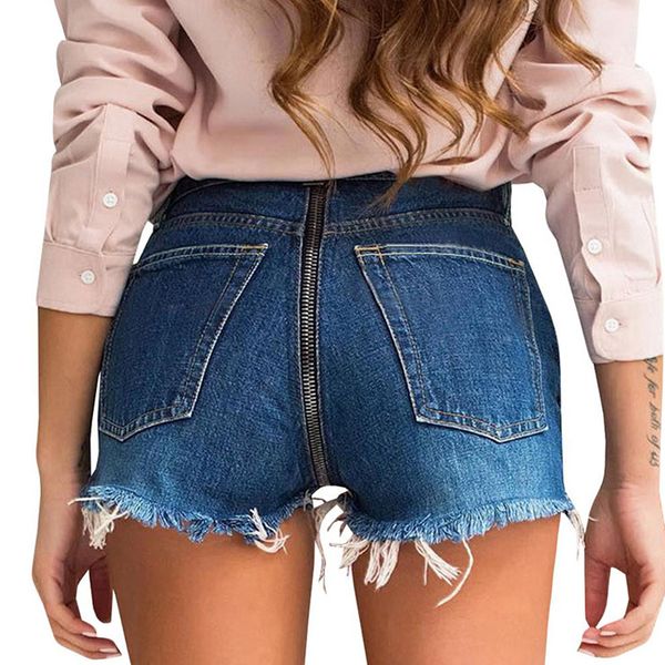 

summer back zipper shorts jeans for women lift buripped shorts jeans with zipper mini denim pants woman denim jean femme, Blue