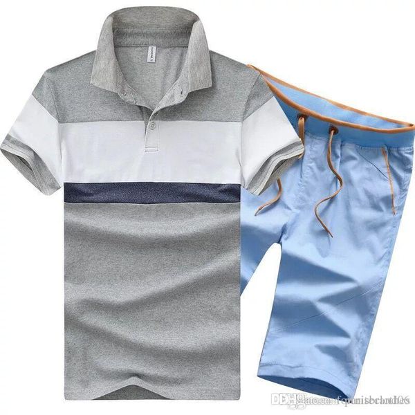 

mens designer tracksuits plus size striped polo shorts 2pcs sets summer beach short sleeve casual suits, Gray