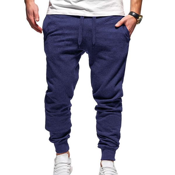 

puimentiua men haren pants full sportswear solid pants 2020 spring casual elastic sweatpants fitness workout trousers, Black