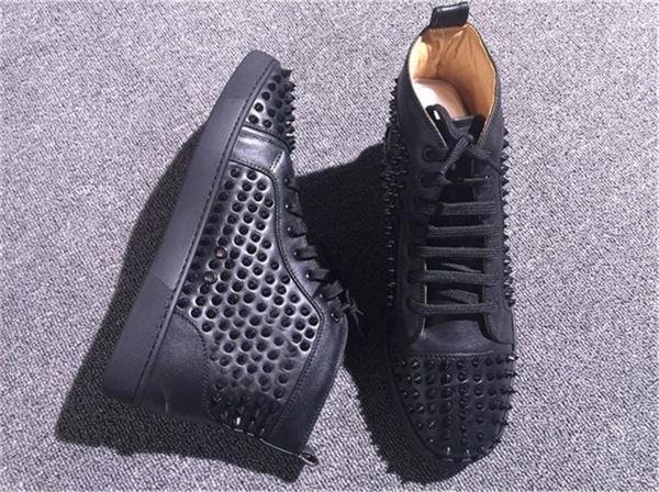 

2020 men shoes red bottom sneaker party wedding shoes ,genuine leather louisfalt spikes lace -up black white outdoor shoes